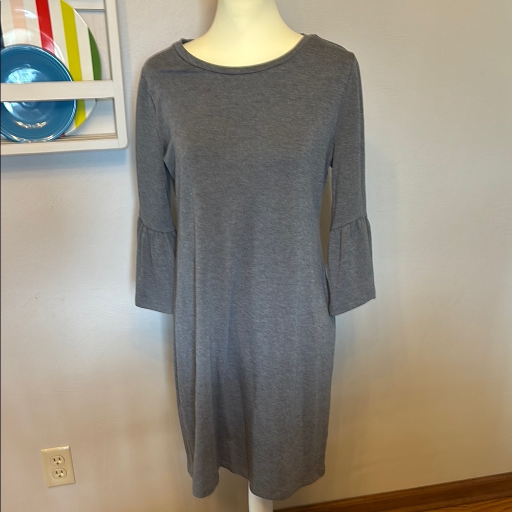 Soft Gray Women's Dress with bell sleeves